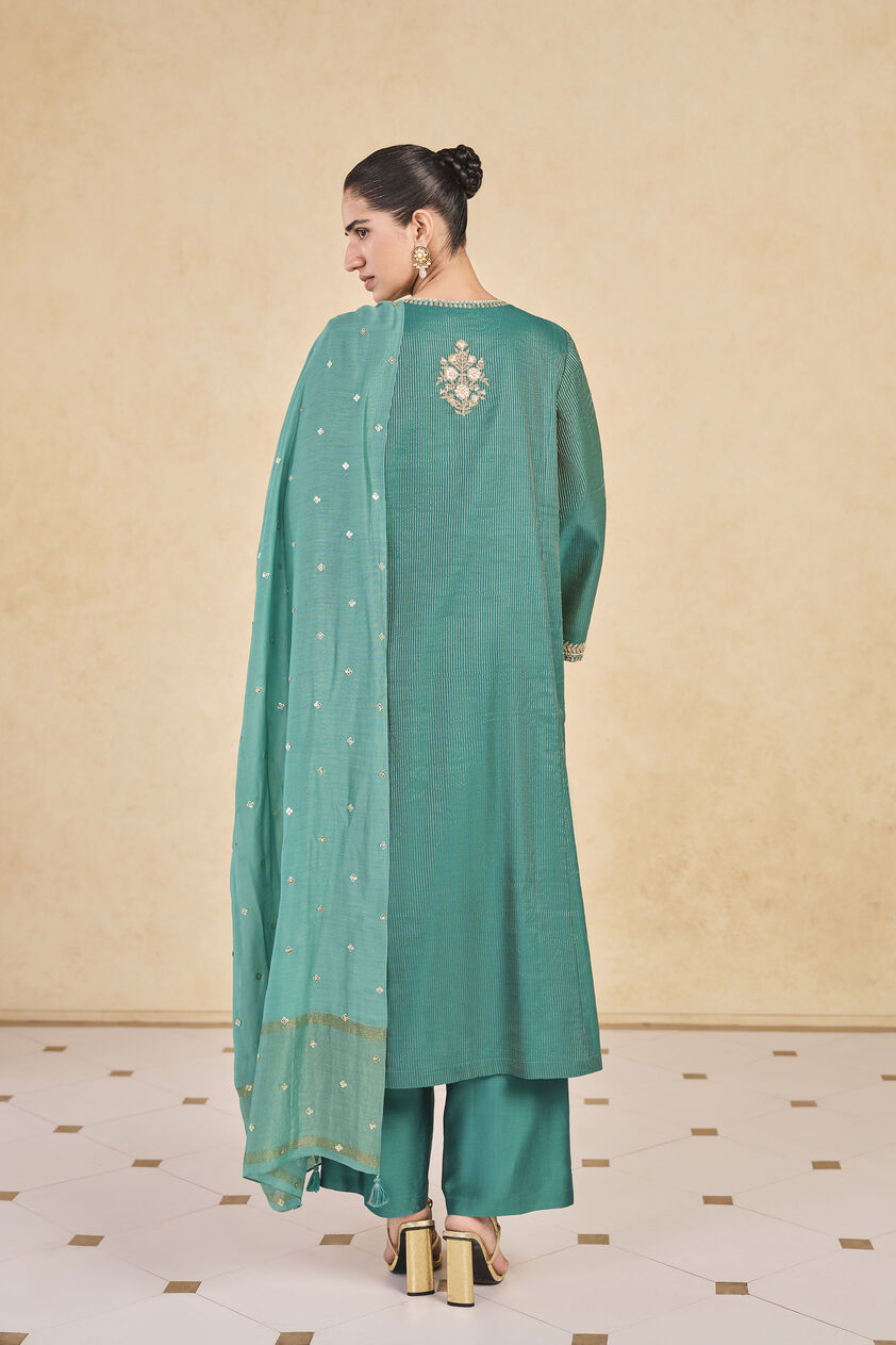 Ranjika Handwoven Maheshwari Suit Set - Green, Green, image 3